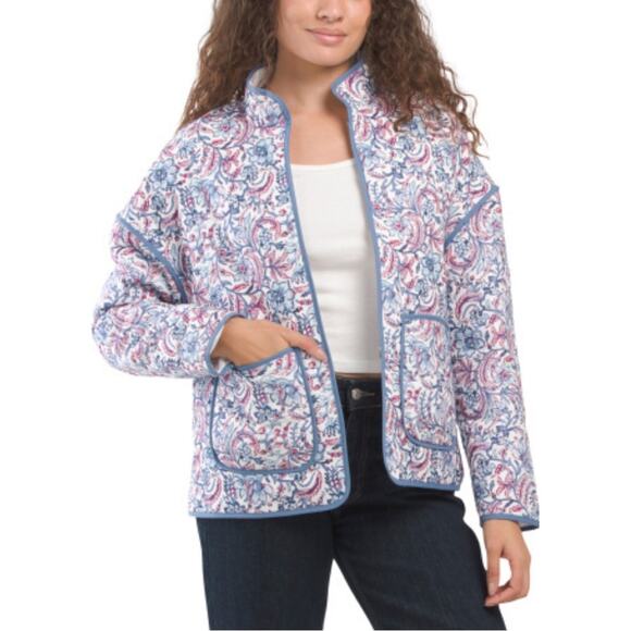 7 For All Mankind Jacket Quilted Paisley Floral XS Blue White Lightweight NEW - Picture 1 of 15